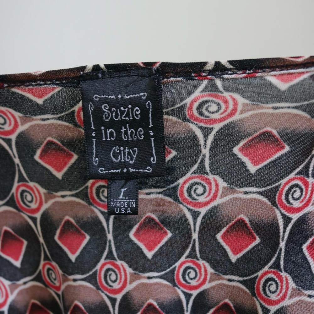 Cute Brown And Red Funky Patterned Blouse - image 4